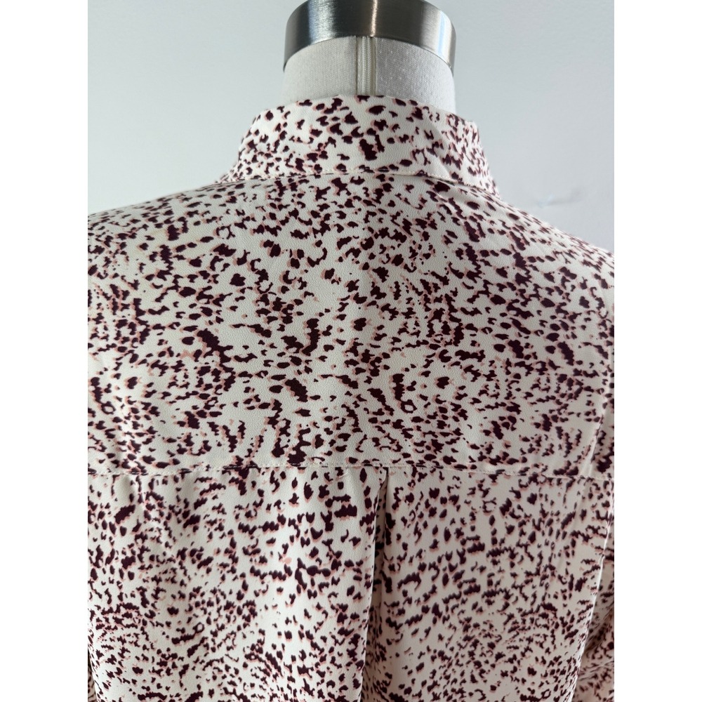 Express Portofino Shirt Womens XL Burgundy Cream Abstract Animal Print Blouse - Picture 8 of 8